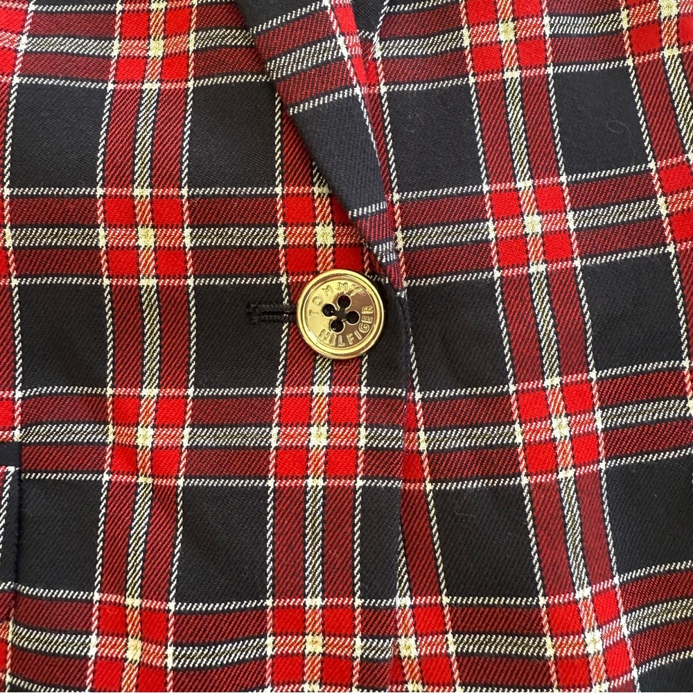 Tommy Hilfiger-Blazer-Plaid-Red-Navy-Preppy-Equestrian-Holiday-Gold-Size 6 - Picture 9 of 15